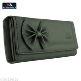Black two-fold wallet with bow detail, multiple card slots, trendy design