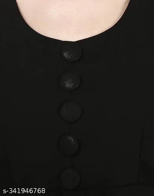 Sleeveless Georgette black kurti for women, stylish straight fit with front slit design, ideal for casual or office wear. Made in India