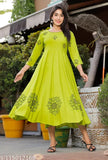 Rayon embroidered long kurti for women, India-made festive wear gown in three-quarter sleeves