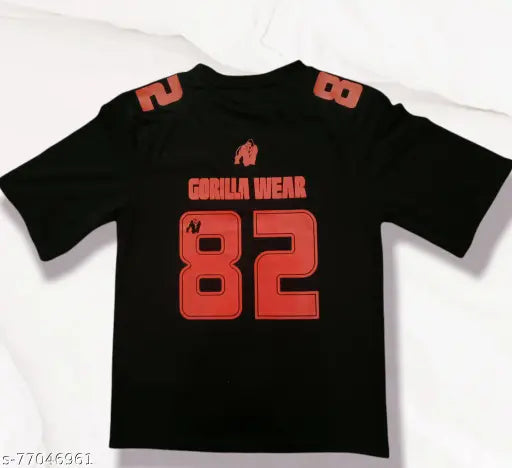 Black cotton three-quarter sleeve 82 No Jersey, high-density print, premium quality, made in India