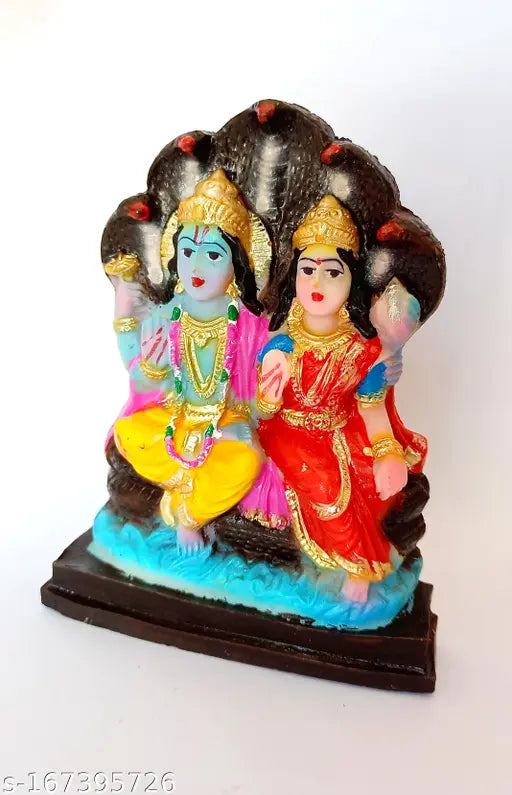 Lord Vishnu Laxmi Ji Chaturbahu Idol Figure, 13*10*3 cm, marble dust resin - ideal for puja gifts, home decor, or return gifts
