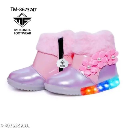 Stylish synthetic LED light shoes for girls, zip net fastening, various sizes available from 0-4 Months to 10 Years