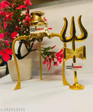 Brass Shiv trishul and lota set for Shivling, 12cm high, traditional Indian puja articles