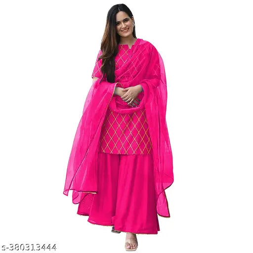 Pink rayon kurta and sharara set