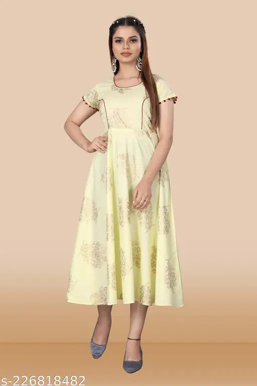 Rayon long flared gown kurta, sleeveless, printed pattern, Indian ethnic wear in L (bust size 40in), available