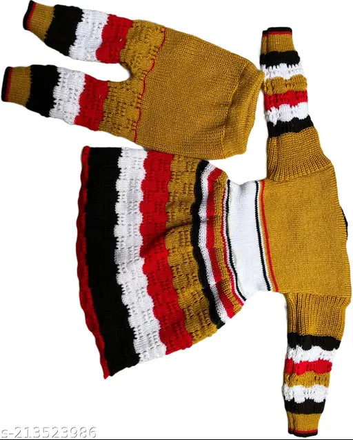 Striped wool sweater for girls (12-18 months), unique winter dress on hanger from India