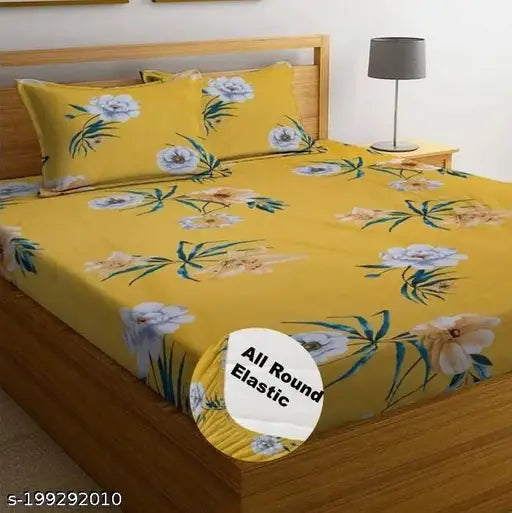 STEDO Super Soft Glace Cotton All Round Elastic Fitted Double Bed Bedsheet with 2 Pillow Covers-72x78x8 Inches-fiteed_Double
