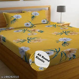 STEDO Super Soft Glace Cotton All Round Elastic Fitted Double Bed Bedsheet with 2 Pillow Covers-72x78x8 Inches-fiteed_Double
