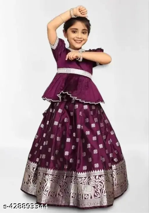 Traditional Indian silk lehenga for baby girl, vibrant colors, intricate self-design