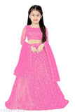 Light pink moti work lehenga, Indian wedding wear for girls aged 8-14, embellished with net and embroidery