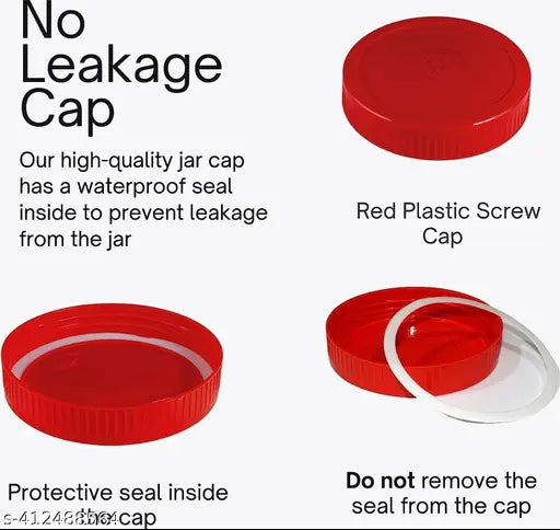 Round glass jar, 1000ml, clear airtight container, BPA free, kitchen storage, red cap, pack of 6
