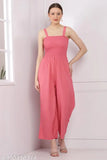 Indian-origin crepe, solid-patterned women's jumpsuit with short sleeves
