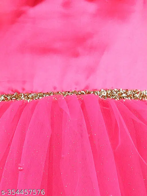 Pink net embellished high-low party dress for kids (1-2yrs), India origin