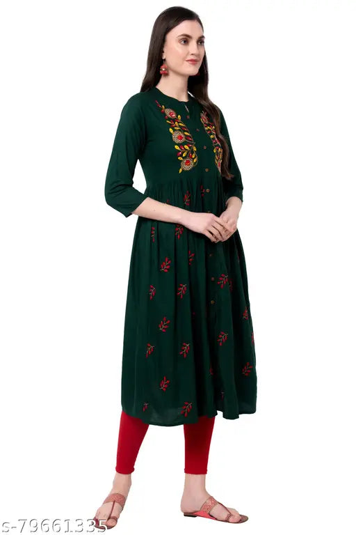 Rayon white patch embroidered kurti, solid combo, three-quarter sleeves by Janaknandini Crafts (India)