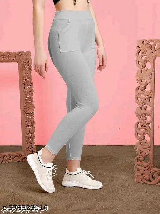 Cotton blend solid-colored unique women's jeggings P2, available in sizes 28, 30, 32, 34, and free size. Made in India