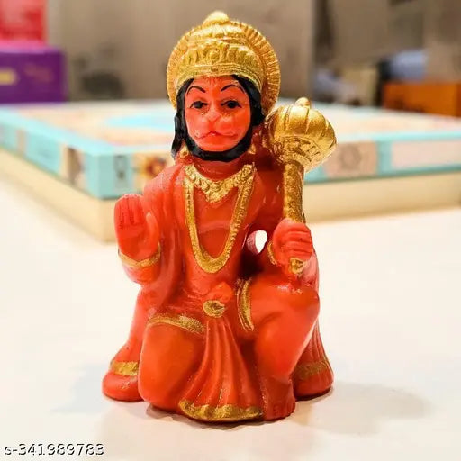 Orange, resin Hanuman Ji idol (2.8 inches height), ideal for car dashboards or offices, exquisitely handcrafted with golden finish