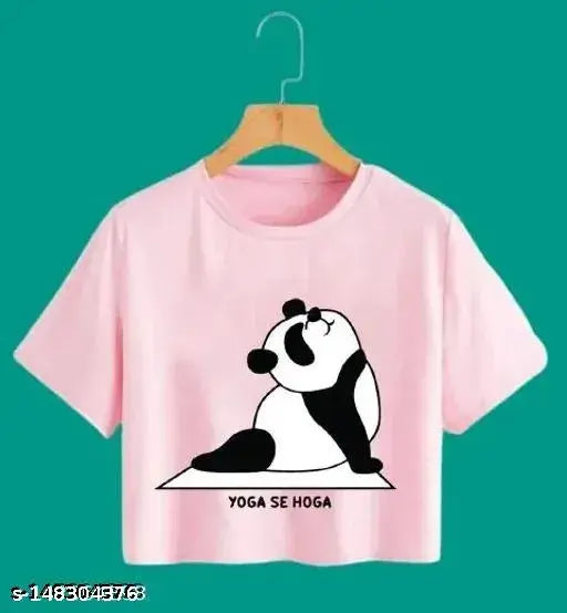 Cotton blend trendy crop t-shirt for women, printed net design in short sleeves, size S-XL