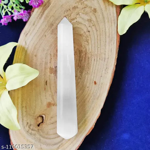 A gemstube healing wand, crystal selenite pencil point, round polished end for reiki massage