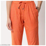 Bright orange checkered trousers, women's casual wear, elastic waistband