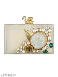 Handicraft Resin Clutch with Gold Detailing, Silver Chain Purse, Women's Party Handbag