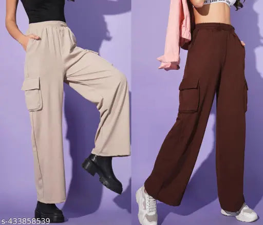 Brown cargo pants with two pockets and a belt loop