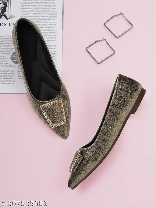 Synthetic leather pointed toe embellished ballerinas, elegant slip-on shoes for women, India origin