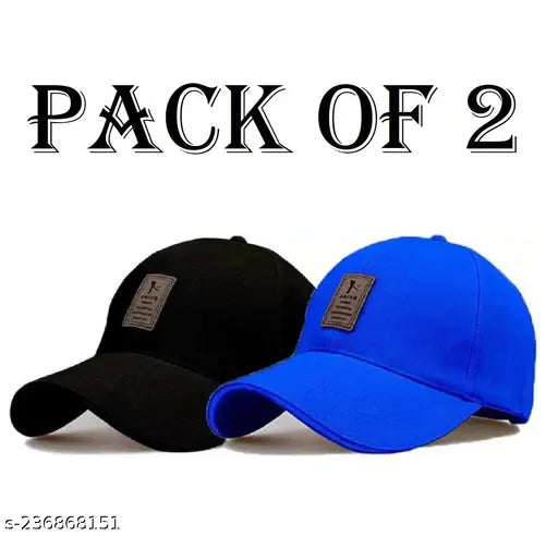 Blue and Black Cotton Baseball Caps (Combo Pack 2): Lightweight, Adjustable Velcro Closure - Breathable Sun Protection for Men & Women