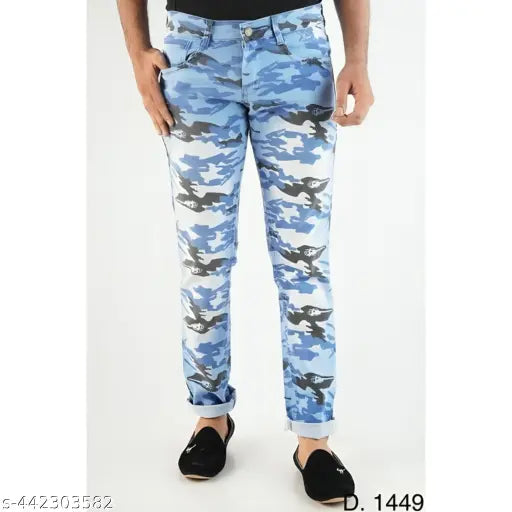 Camouflage net denim jeans for men by Sindon, size 24 (24in waist, 37in length, 12in hip)