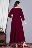 Maroon rayon embroidered three-quarter sleeve gown for women, size S (36in bust, 48in length)