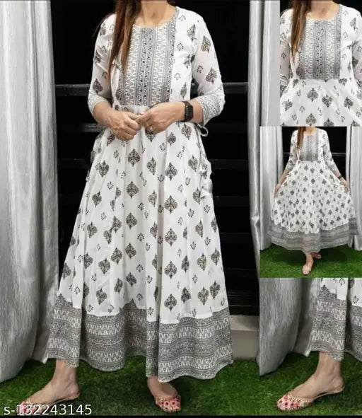 Indian rayon printed kurti, three-quarter sleeves, XS-XXXL sizes