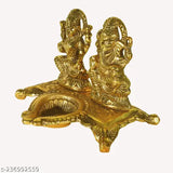 Metal Lakshmi Ganesh statue, Diwali home decoration item - 15cmx11cmx10cm, Indian-made Lakshmi Ganesh oil lamp for puja deepak