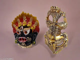 Handcrafted golden antique finish Nazar battu Meenakari figurine, oxidized white metal Kirtimukha for evil eye protection, Keerthi Mukudu home decor art