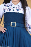 Blue printed dress, knee length, girls' party wear