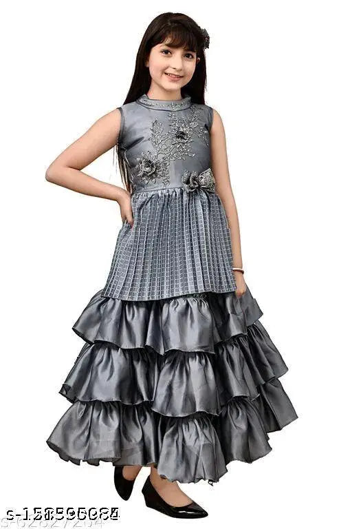 Disney Princess Grey Full-Length Party Dress. Stylish embellished net dress for girls, inspired by beloved characters. Perfect for special occasions and new fashion, sizes from 4-5 to 15-1 years. Made in India