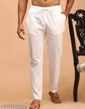 New men's white french tuck waistband pants, cotton fabric