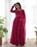 Georgette Raksha Bandhan party dress, heavy soft fox fabric, padded attached designer yoke neck, micro cotton inner, lace work dupatta, ready-to-wear