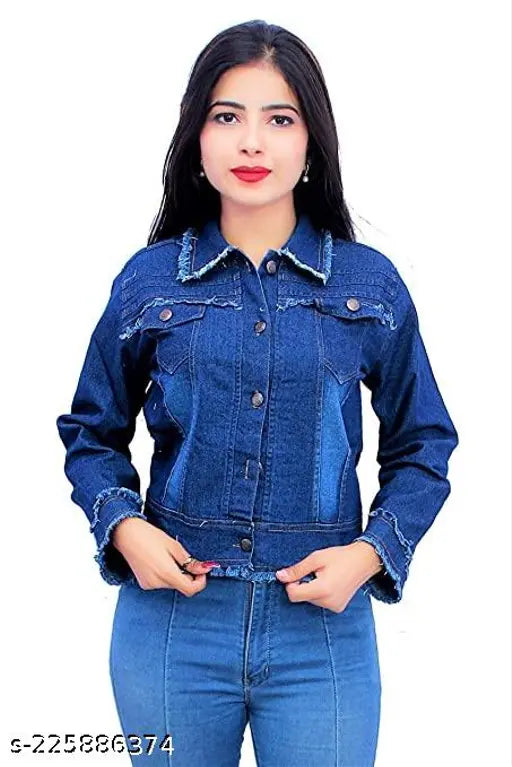 Stylish modern denim jacket with long sleeves, solid pattern, and closure button. XS to XXXL sizes available