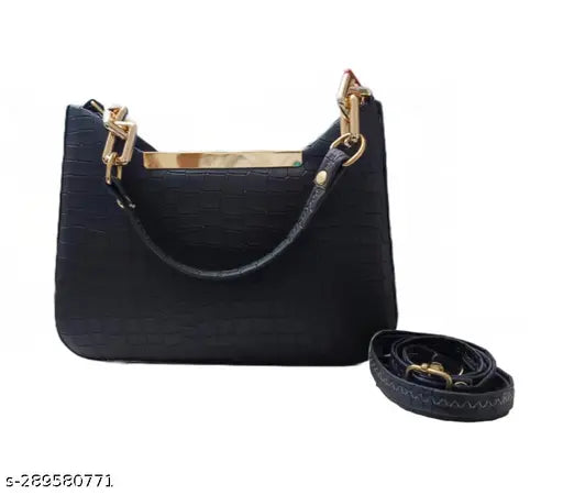 Black slingbag handbag with shoulder strap and zip closure