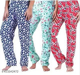 Red, blue, and green patterned women's lounge wear cotton pants