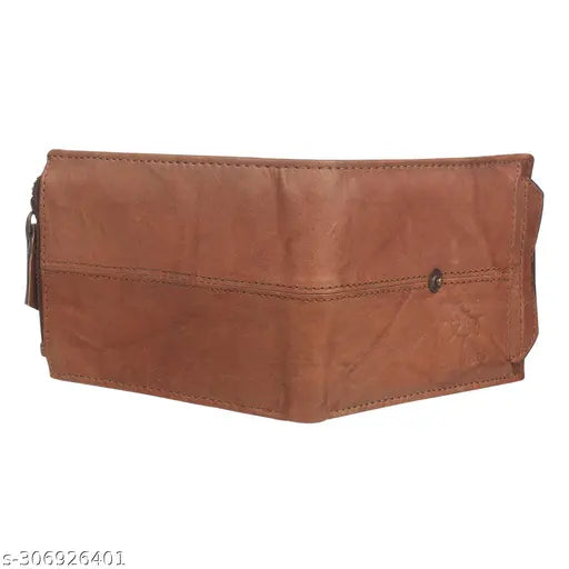 Faux leather slim bifold wallet for men, solid brown color with multi card and ID holder. Ideal as a gift for men or boys. Brown faux leather wallet on a flat surface