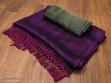 Purple and blue fringed scarf, possibly wool or cotton