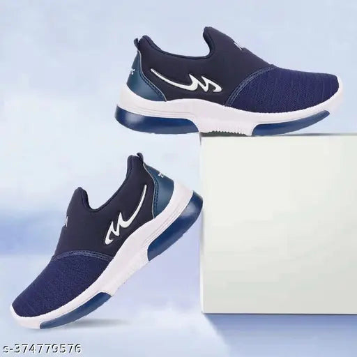 Navy blue sports shoe with white accents