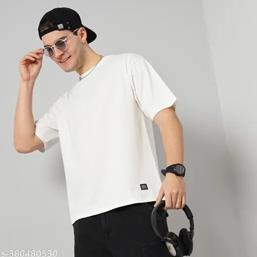 Pure cotton oversized T-shirt in solid color, perfect for modern men's wardrobe. Made in India