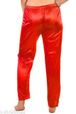Red satin women's soft sleepwear pants, baggy fit