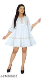 White crepe knee-length kurti with intricate embroidery, perfect for festive occasions. Embroidered net pattern on three-quarter sleeves