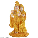 Gold-plated resin Radha Krishna idol showpiece, 11cmx11cmx19cm, perfect for home living room decoration or corporate gifts, handcrafted by Tulika Collections