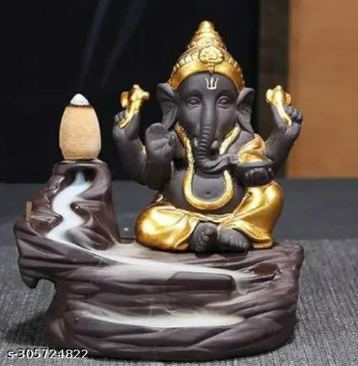 Blue Buddha & Ganesh Ji Idol with 10 smoke cones, handcrafted polyresin decorative showpiece (12x10x10 cm) - Indian artistry