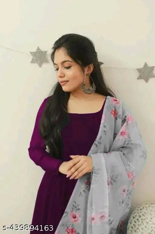 Georgette printed kurta with dupatta, long sleeves, Indian bridal wear, size S-XXL