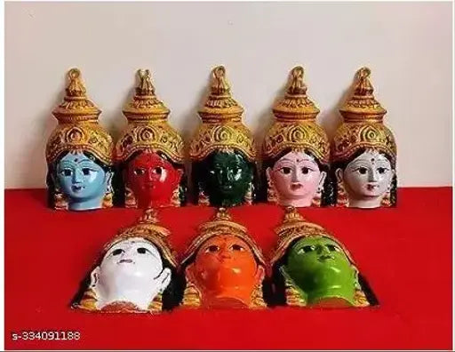 Multicolor metal Ashtalakshmi Devi faces set, decorative showpiece, 8 pcs, 16 cm