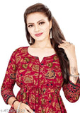 Red and white patterned women's casual kurta